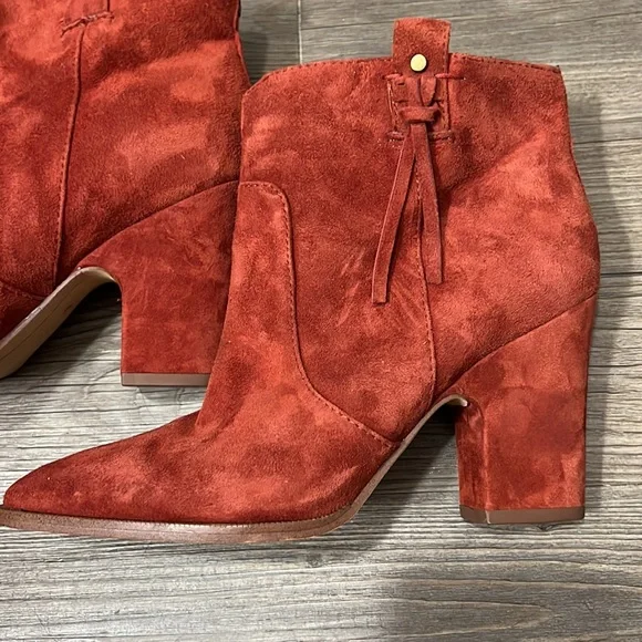 Sam Edelman Niomi Suede Western Booties In Red Paprika Size 6 - Picture 2 of 11